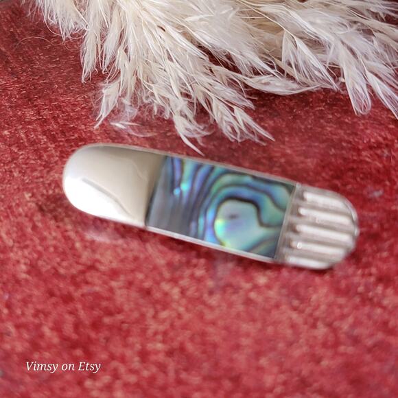 Vintage Sterling Silver Abalone Brooch, Art Deco Design - Picture 5 of 10